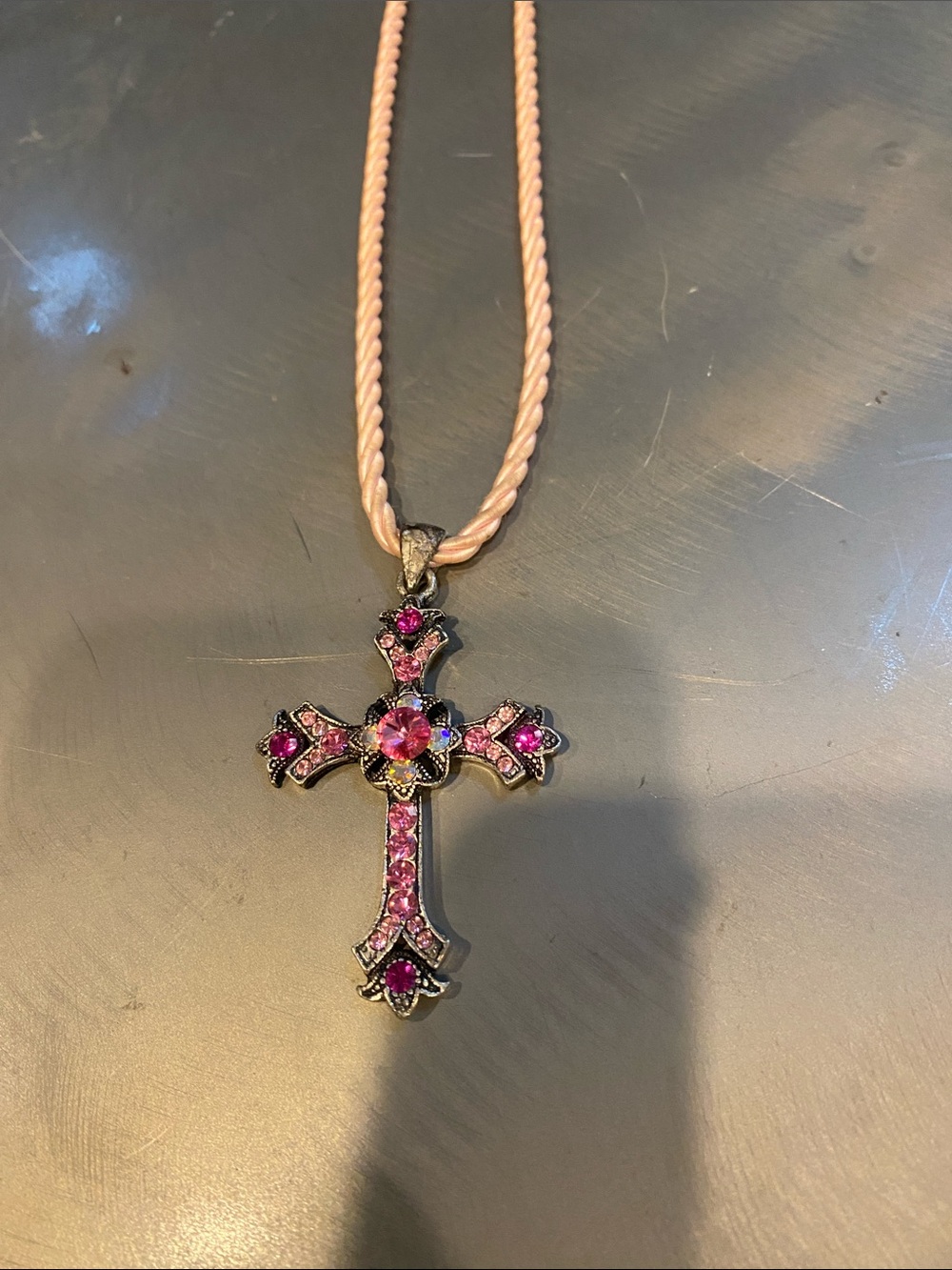 Pink Crystal Cross Pendant Necklace - Unbranded